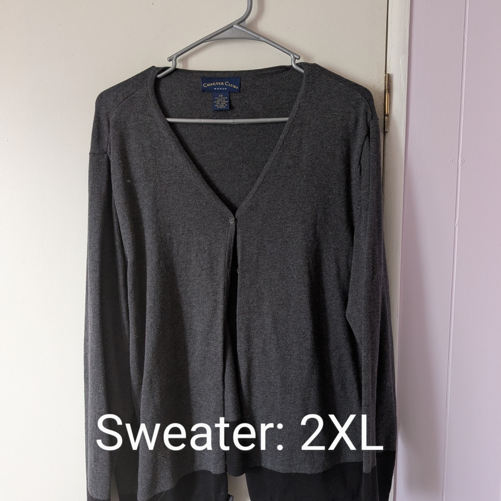 Charter Club Gray Cardigan Sweater V-Neck Knit